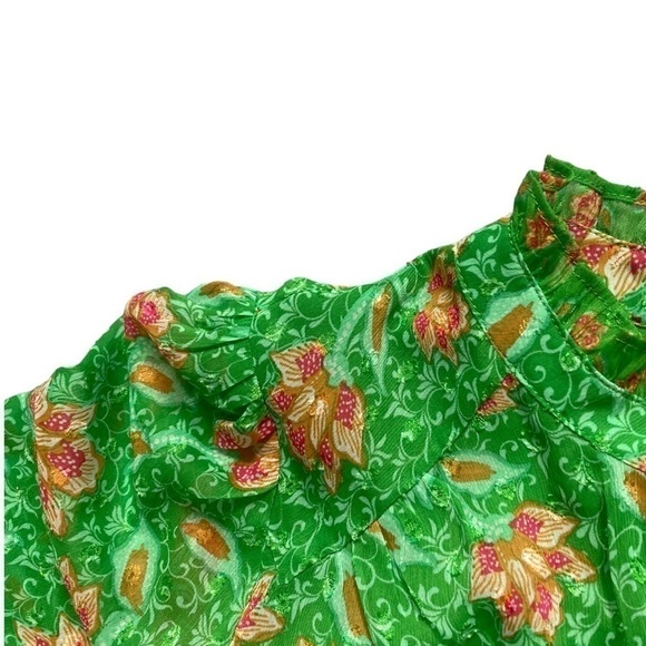 JOIE boho Kelly green floral tie front long sleeve blouse - Picture 9 of 10